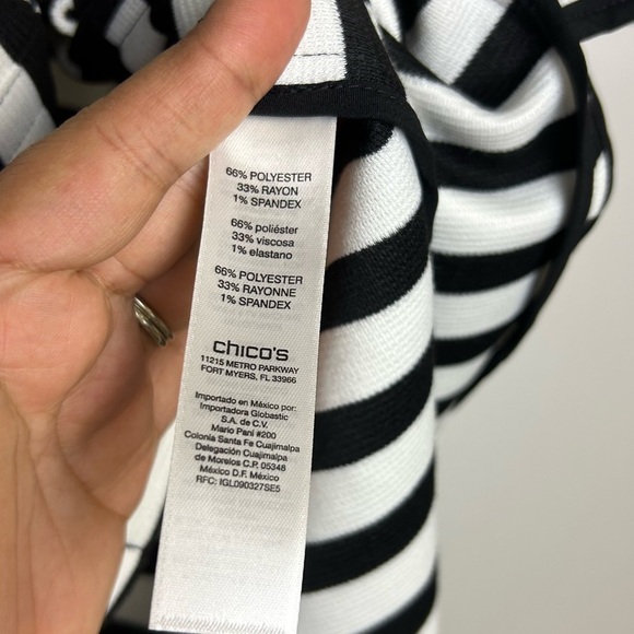 Chico’s Mini Dress Women 1/M  Striped Sleeveless High Quality Black-White luxe - Picture 9 of 13